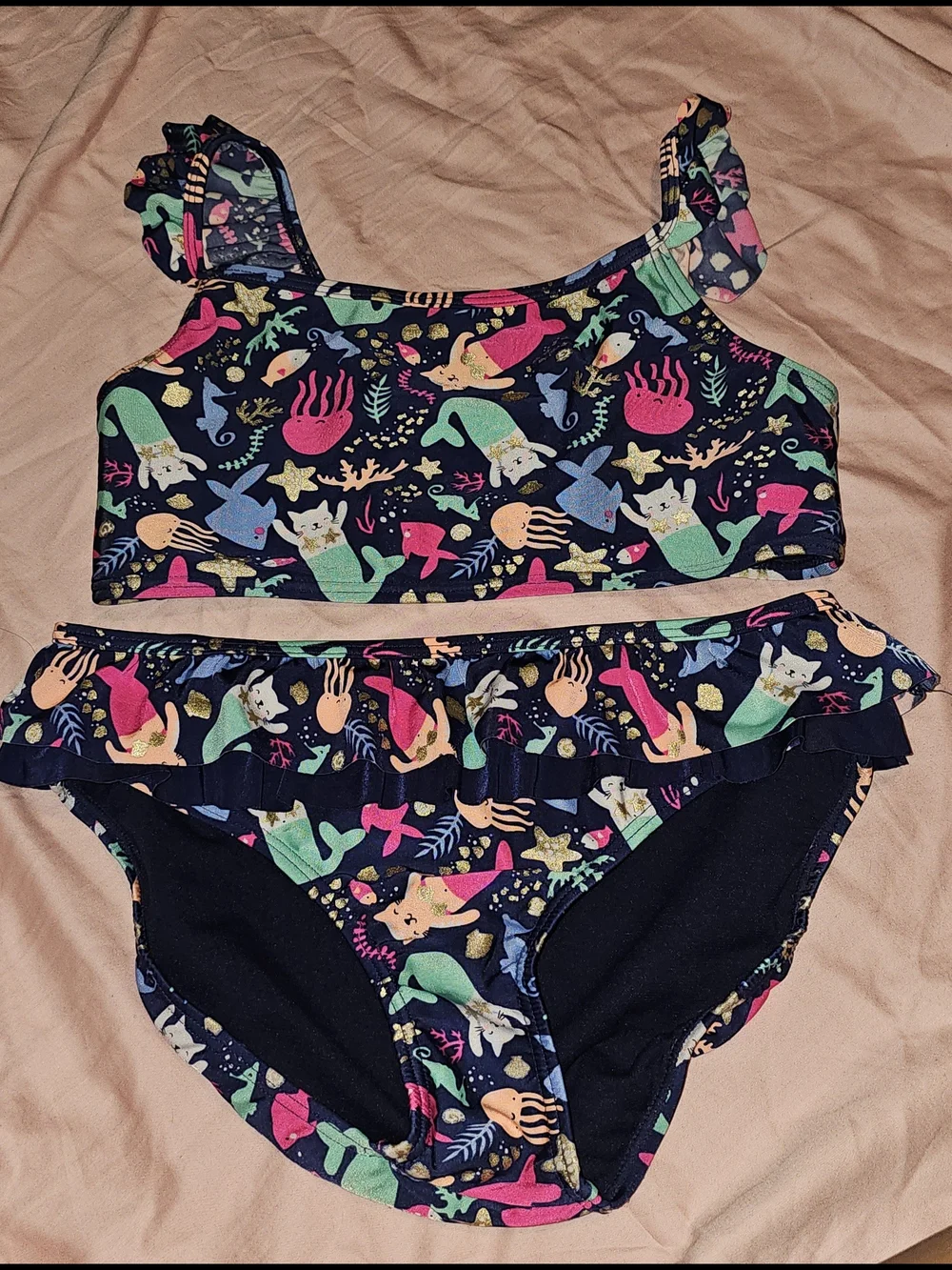 Cat & Jack Navy Multicolor Cat Mermaid & Sea Creatures Two-Piece Bikini Girls XL
