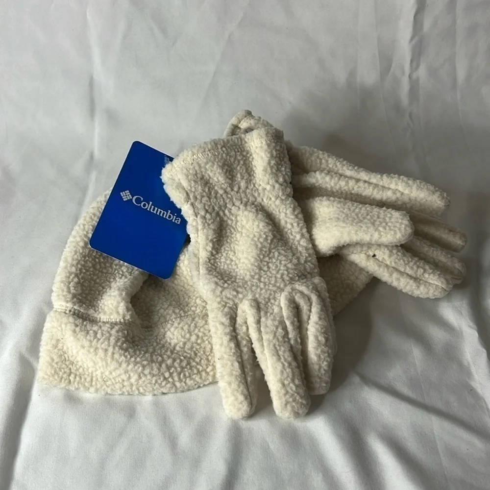 Columbia Boulder‎ Springs Cream Ivory Hat and Gloves Set Youth Medium