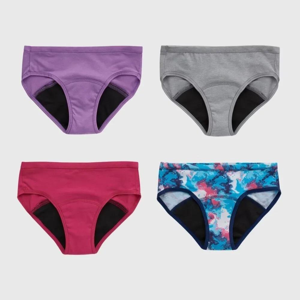 Hanes Girls Size 8 Tagless Hipster‎ Period Panty 4 Pack Moderate Protection 375