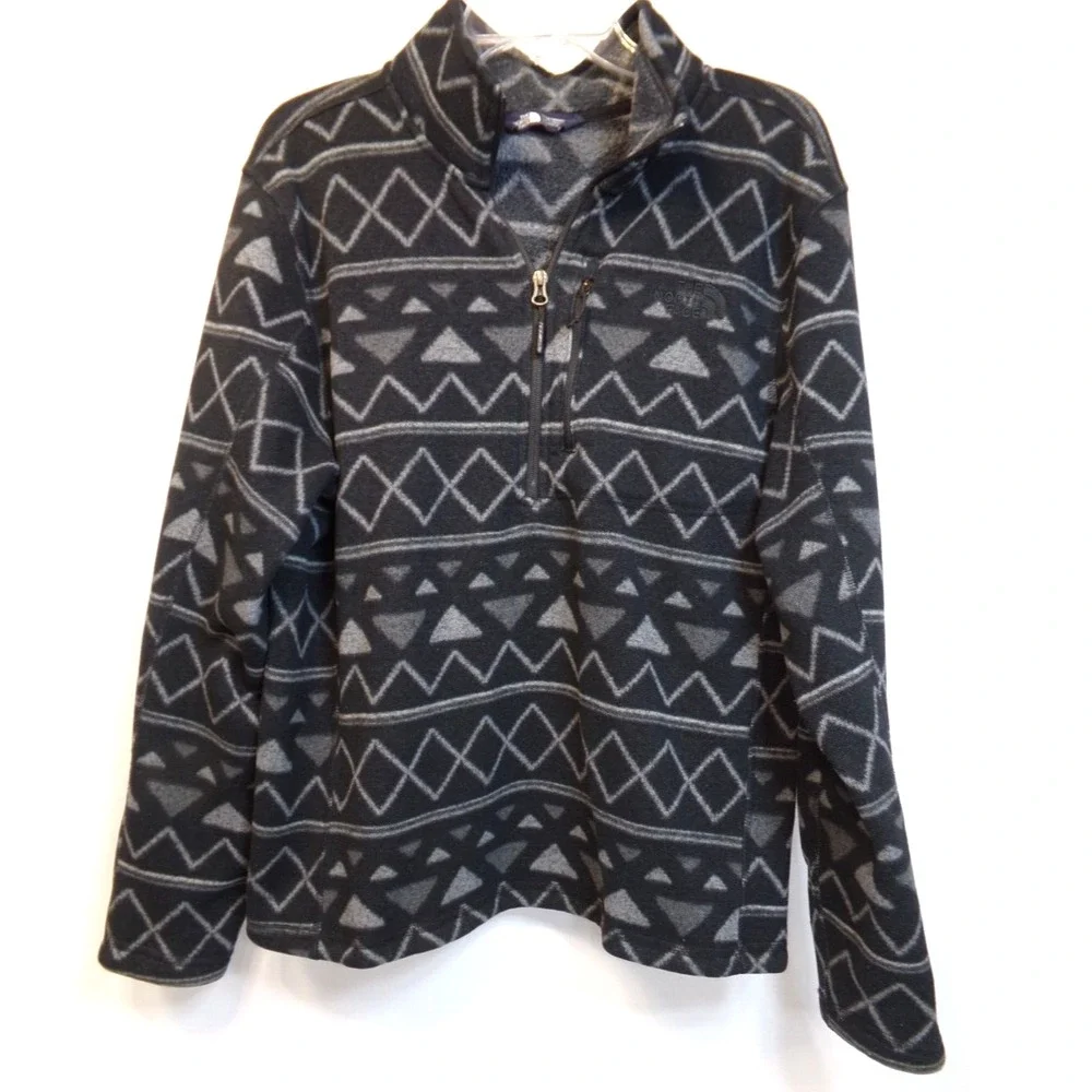 The North Face Mens Quarter Zip Pullover Fleece Aztec‎ Design Black Gray Size L