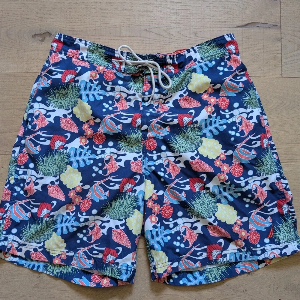 Nautica‎ Swim Trunks Floral Print Drawstring Elastic Waist Casual Mens Size L