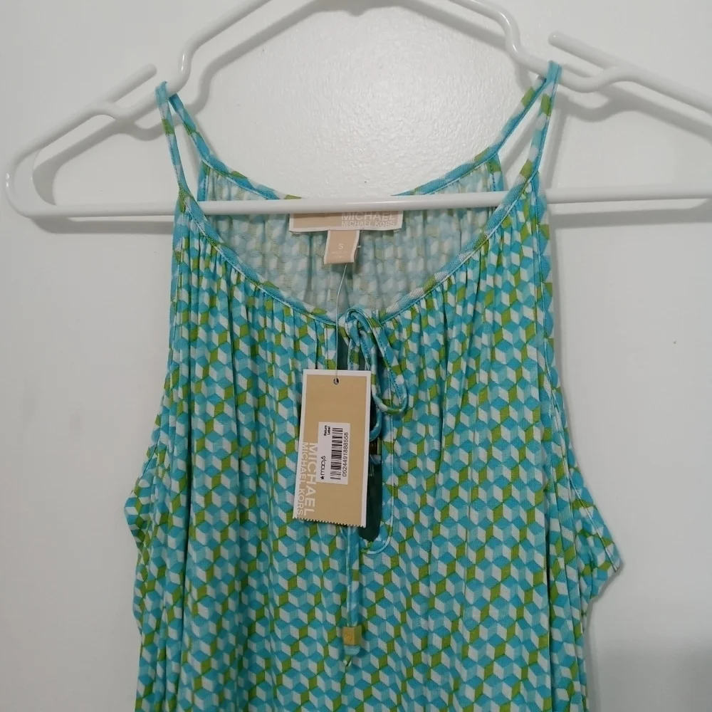 Michael Kors Cold Shoulder Geometric Pattern Blouse with Keyhole Closure