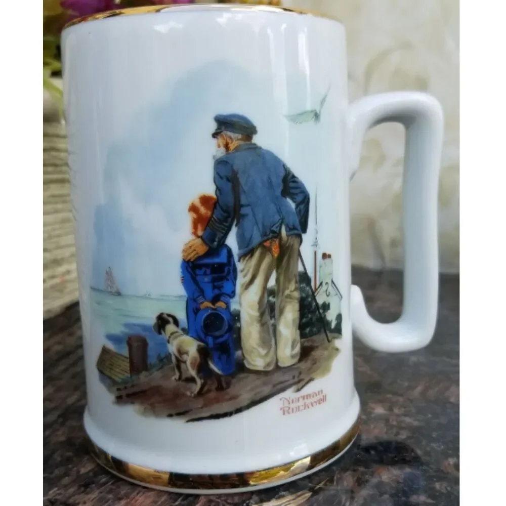 Norman Rockwell Porcelain Long John Silver Tankard Mug Set of 4