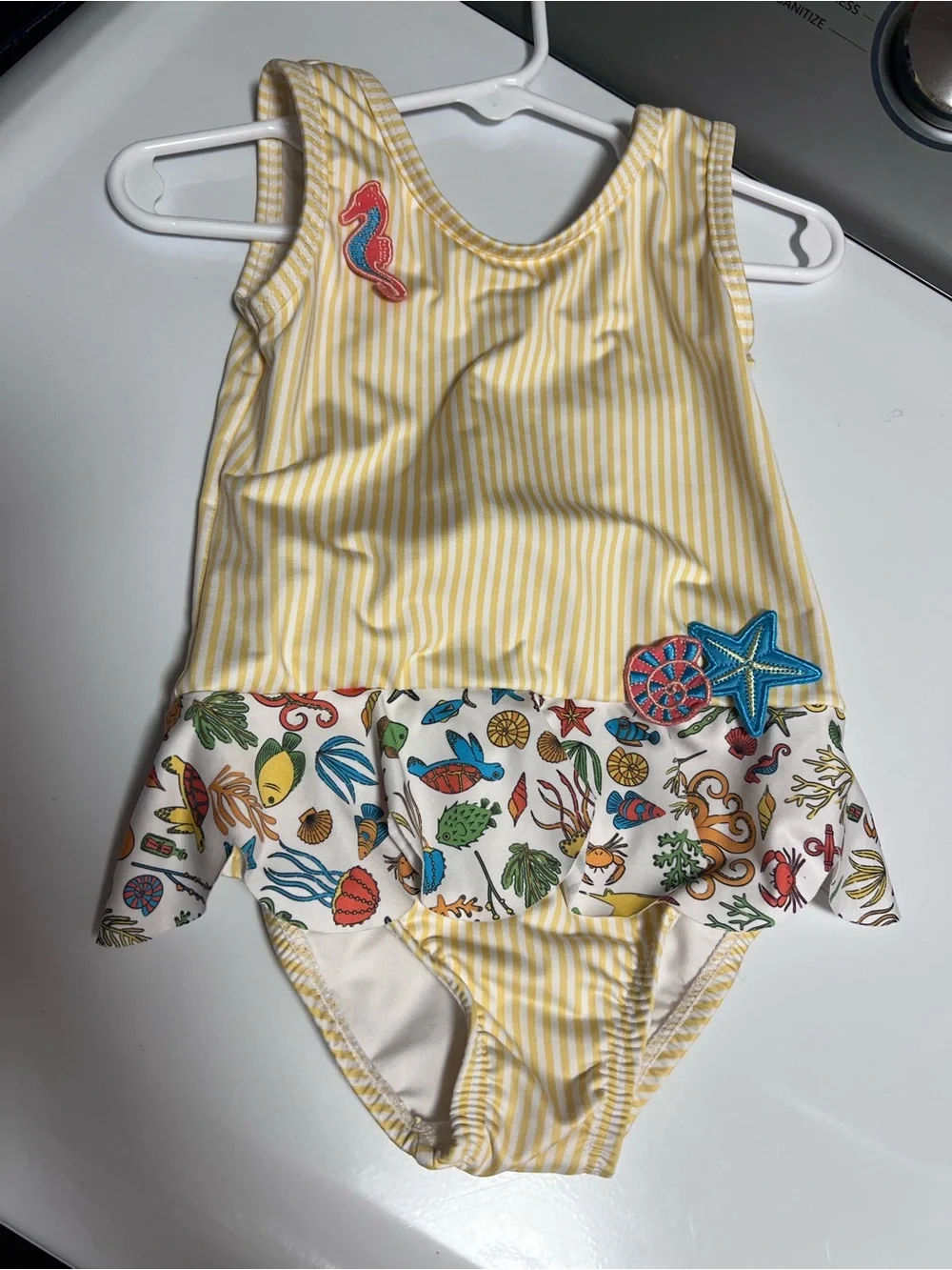 Gymboree Yellow Stripe One-Piece Swimsuit with Sea Life Patches