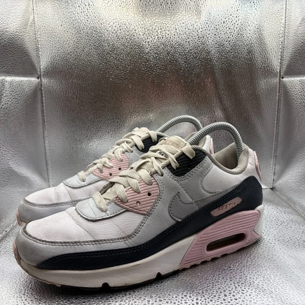 Size 7Y Nike Air Max 90 White Pink Kids Athletic Sneaker Shoes‎ HF6358-104