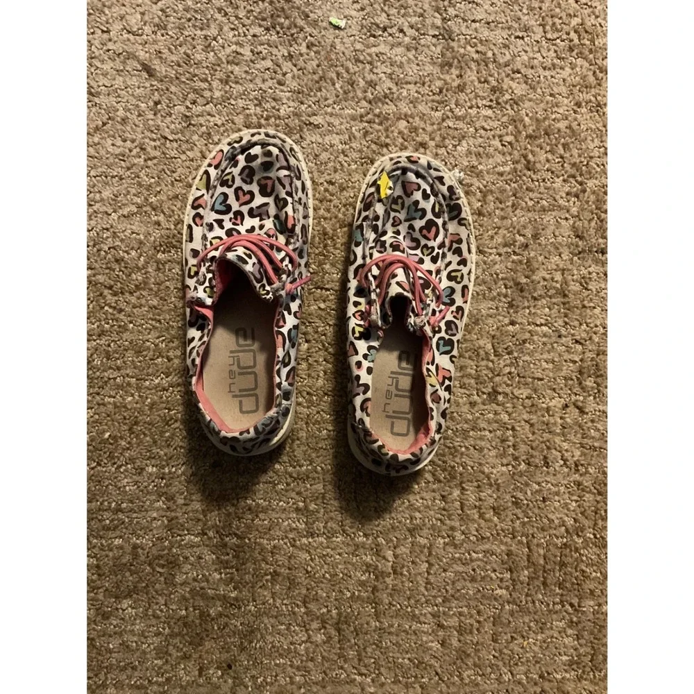 Hey Dude Wendy‎ Loafers Multi Color Heart Leopard Print Pink Laces Slip On Shoes