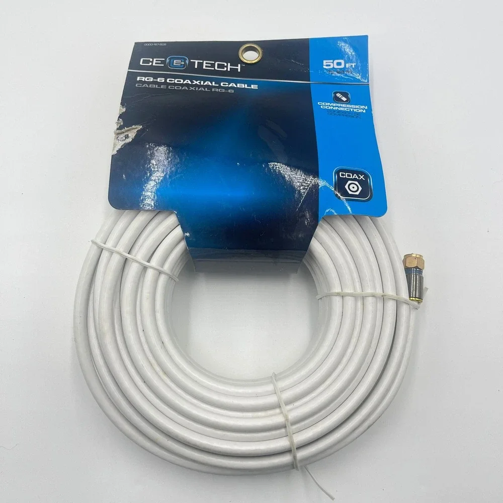 CE TECH RG6 Coaxial Cable 50 FT Feet Audio‎ Video TV Satellite Receiver Antenna