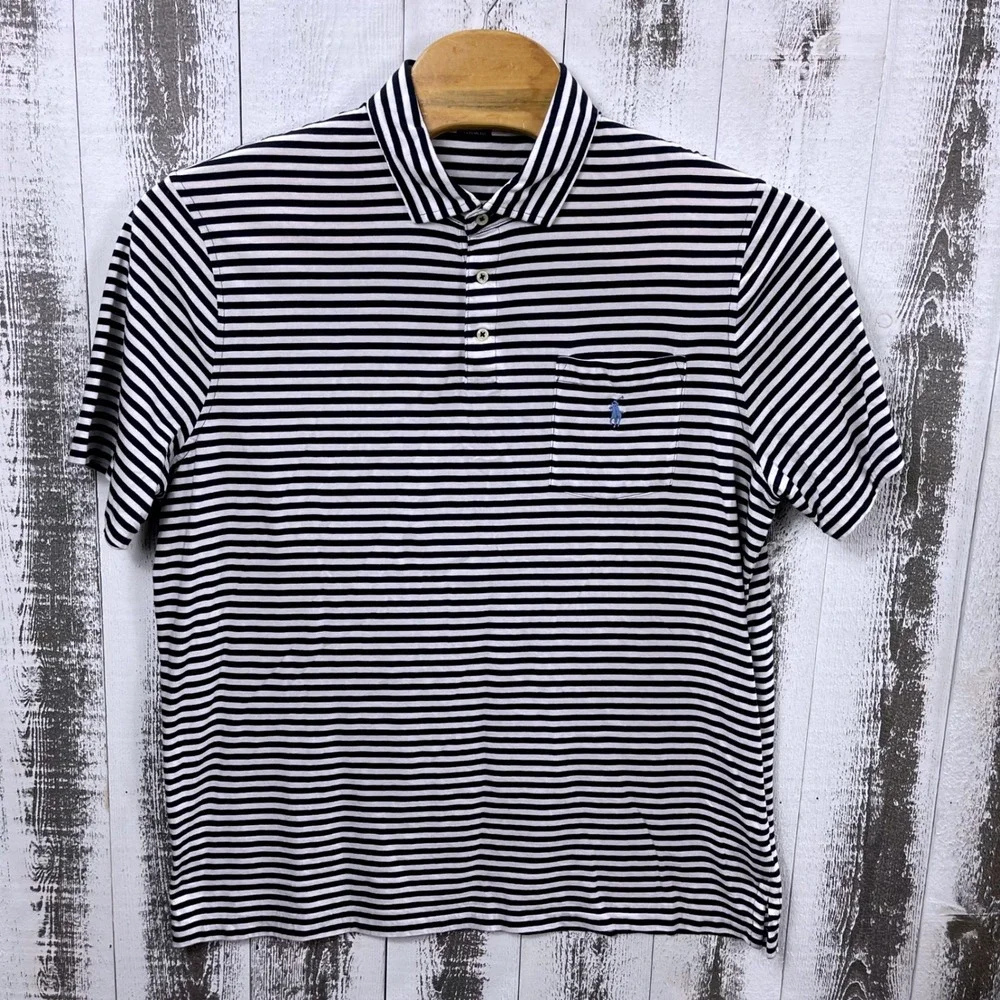 Polo Ralph Lauren Classic‎ Fit Striped Polo Shirt Navy White XL Pony Pocket