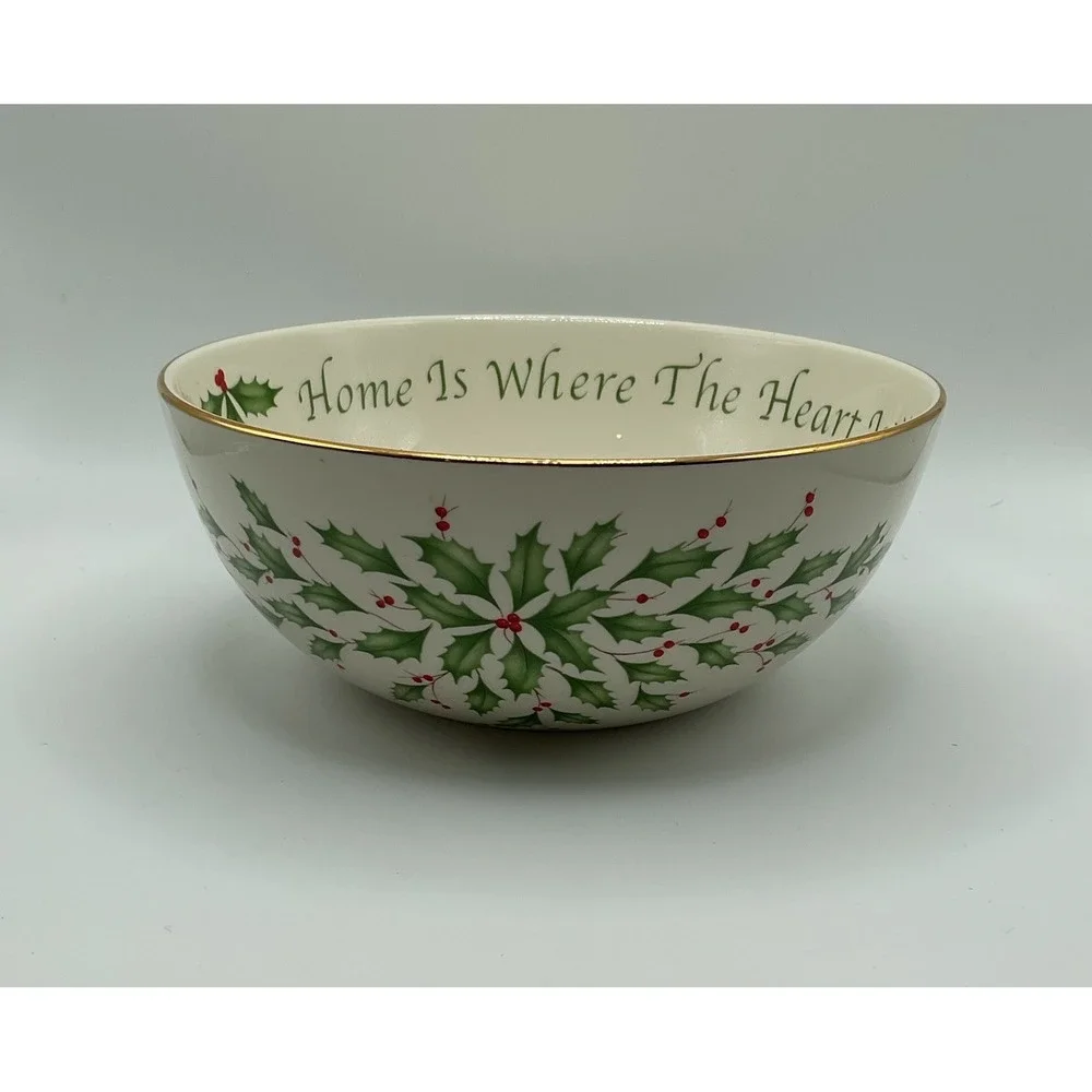 Lenox‎ Holiday Serving Bowl Home Is Where The Heart Is Sentiment Holly Berries