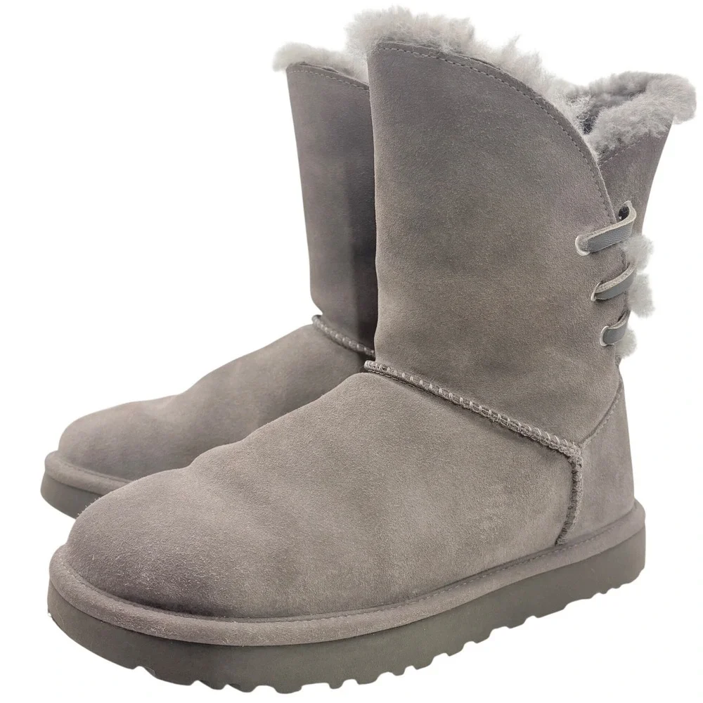 UGG Gita Shearling Boots Women Size 8 Grey Excellent Suede Mid-Calf Warm‎ Winter