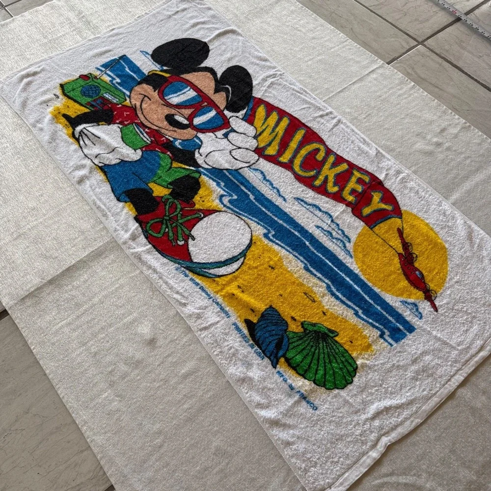 Vintage 90s‎ Disney Mickey Mouse Beach Towel Franco Surf Sunglasses Retro Vtg