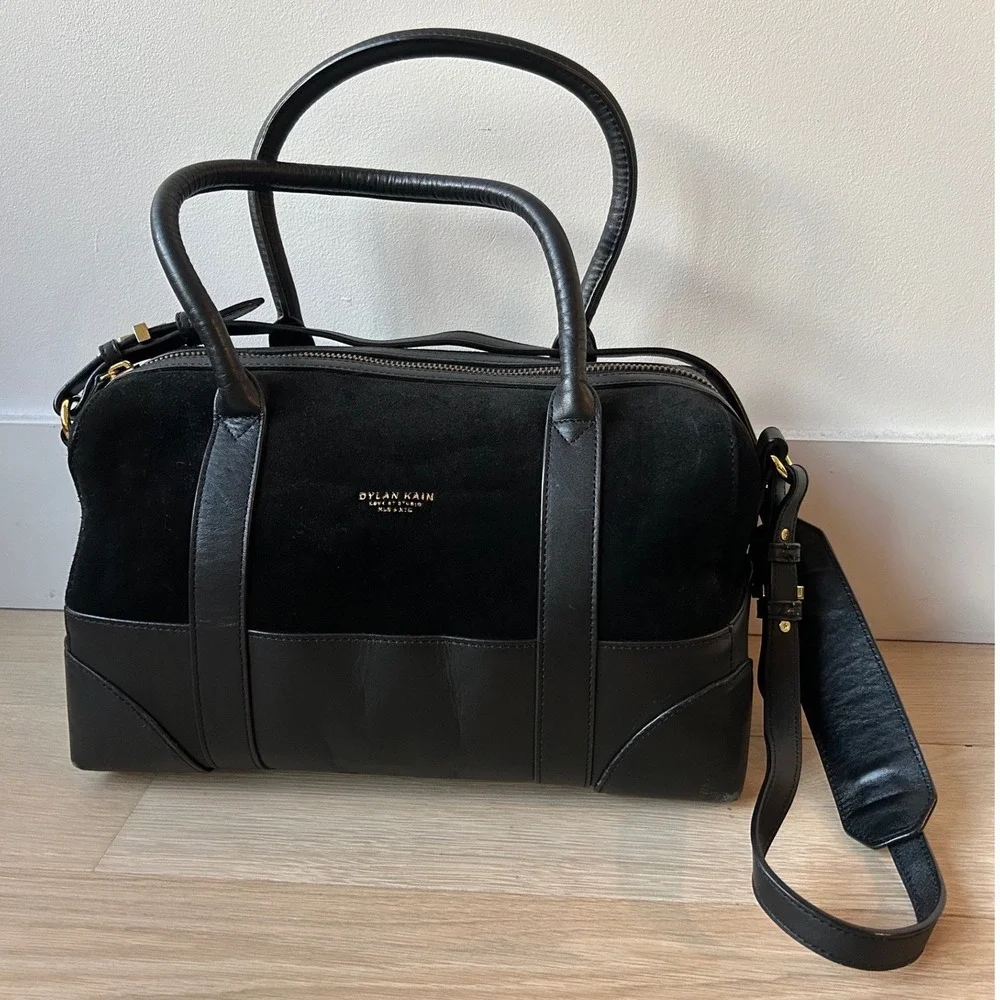 Dylan Kain Boston Doctor's Bowler Bag Black Leather Suede‎ Gold 2 Way Crossbody