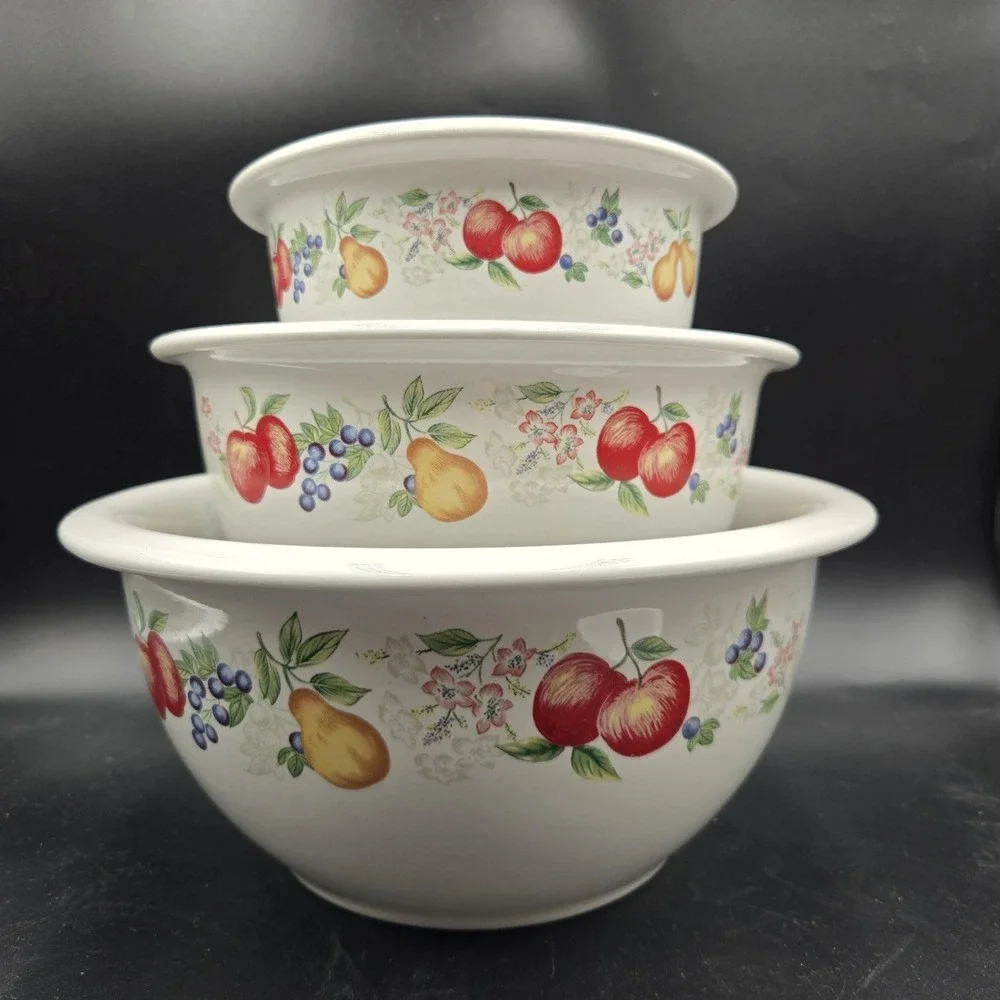 Corelle Country Cottagecore Nesting Bowls Set of Three‎ 1-2-3 Qt VTG Stoneware