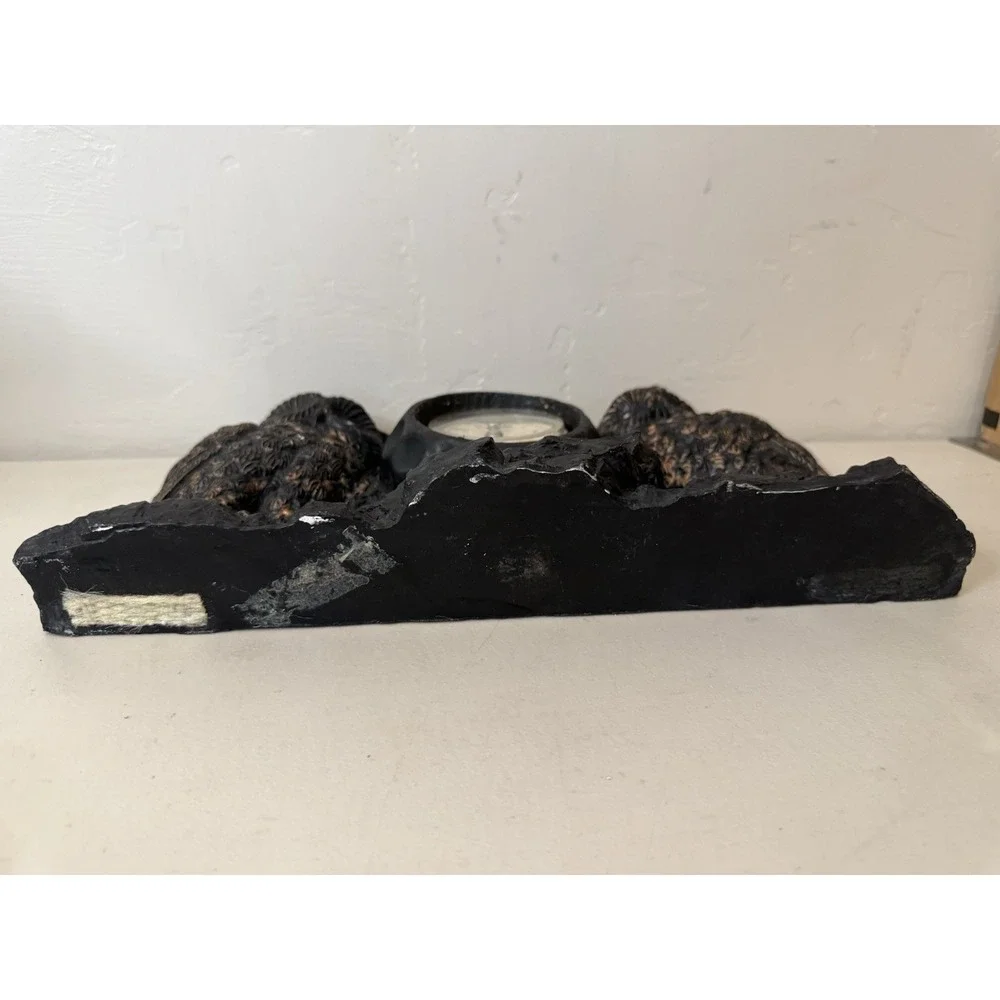 Vintage Double Owl Mantel Clock Retro‎ Faux Stone Quartz Desk Shelf Decor 1980s