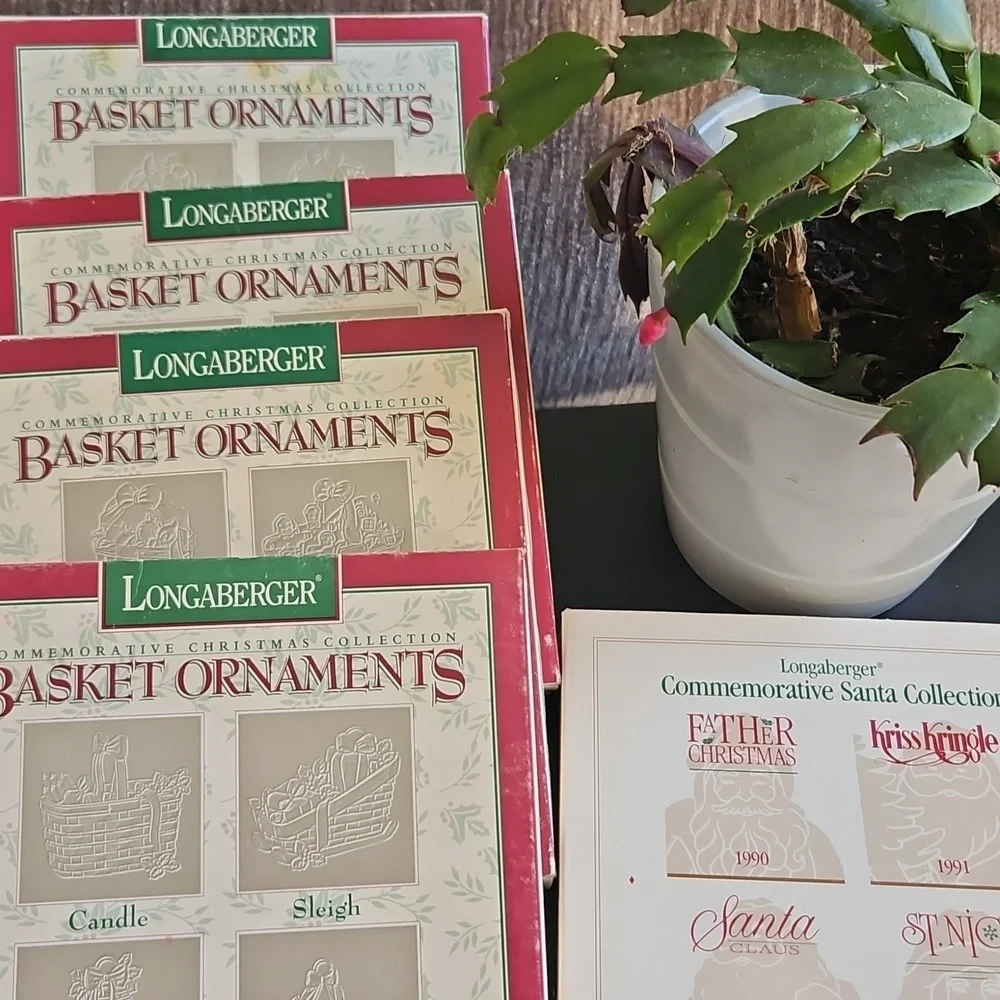 Longaberger Commemorative Pewter Basket Ornaments Set Of 4 1995 In Box EUC