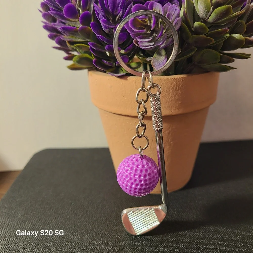 Purple Golf Ball & Club Keychain, Sports Keyring, Novelty Bag Charm, Women‎ NWOT