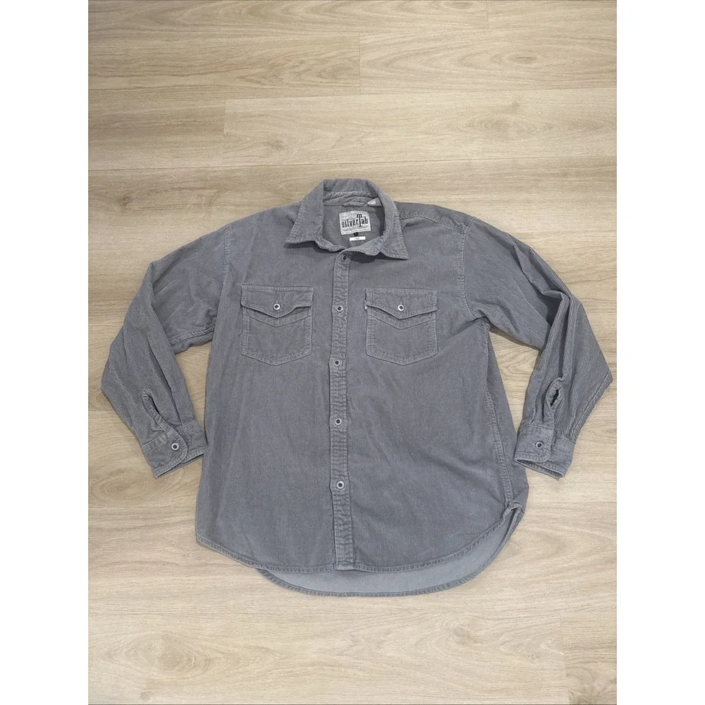Levi's Silver Tab Gray Corduroy Long Sleeve Shirt Men's A Loose Fit 2 Pocket