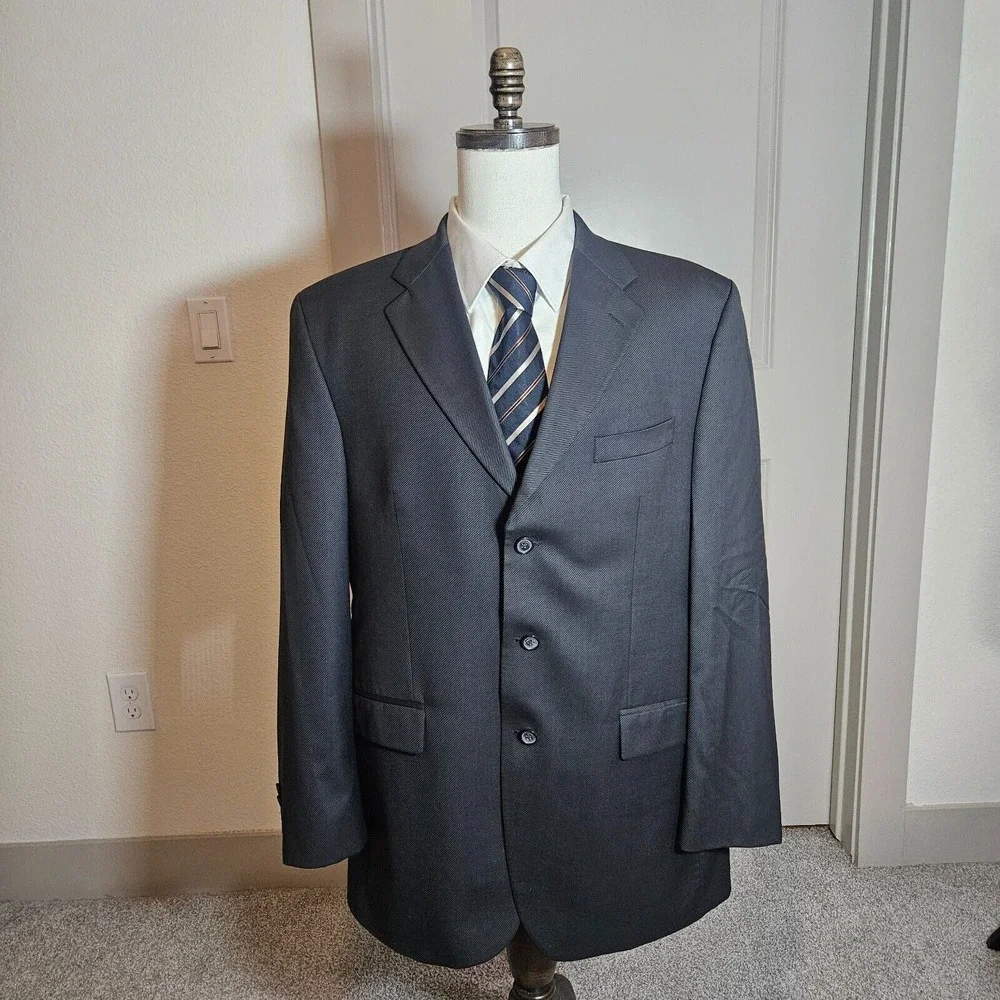 Ralph Lauren Suit Blazer Sport Coat Men 44L 100% Wool Textured‎ Gray