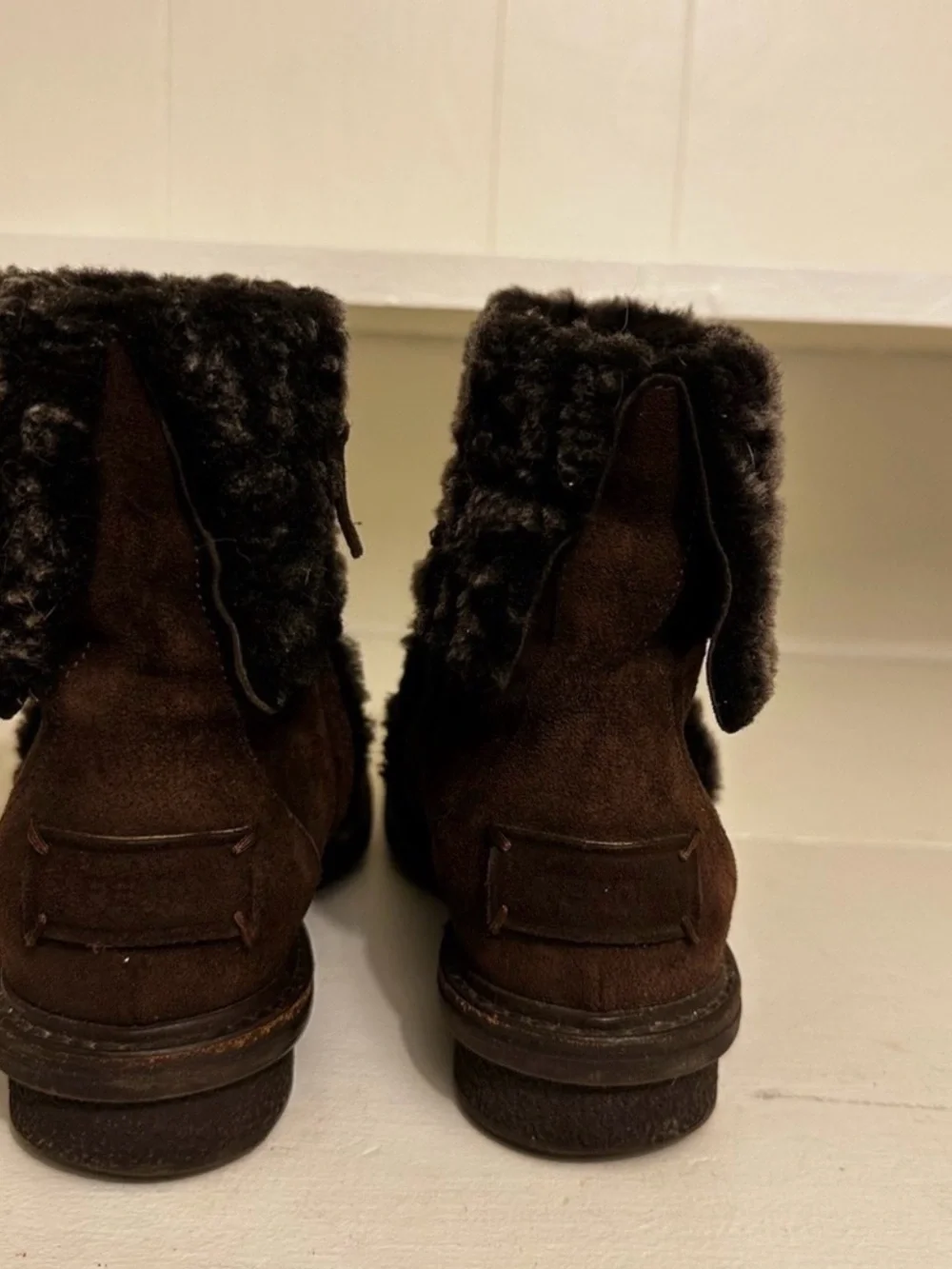 Fendi Zucca FF Logo Shearling Cuff Suede Ankle Boots Brown IT 36.5 US 5.5