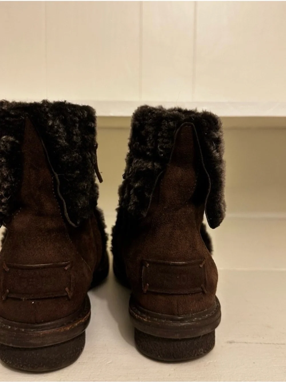 Fendi Zucca FF Logo Shearling Cuff Suede Ankle Boots Brown IT 36.5 US 5.5