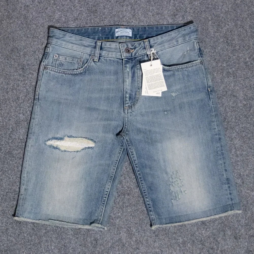 NWT GANT Rugger Stickboy Denim Cut Off Light Indigo Blue Jean Shorts Men's 30