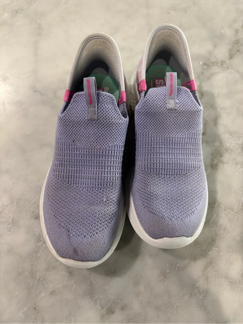 Skechers Slip-On Knit Walking Shoes - Light Purple with White Soles