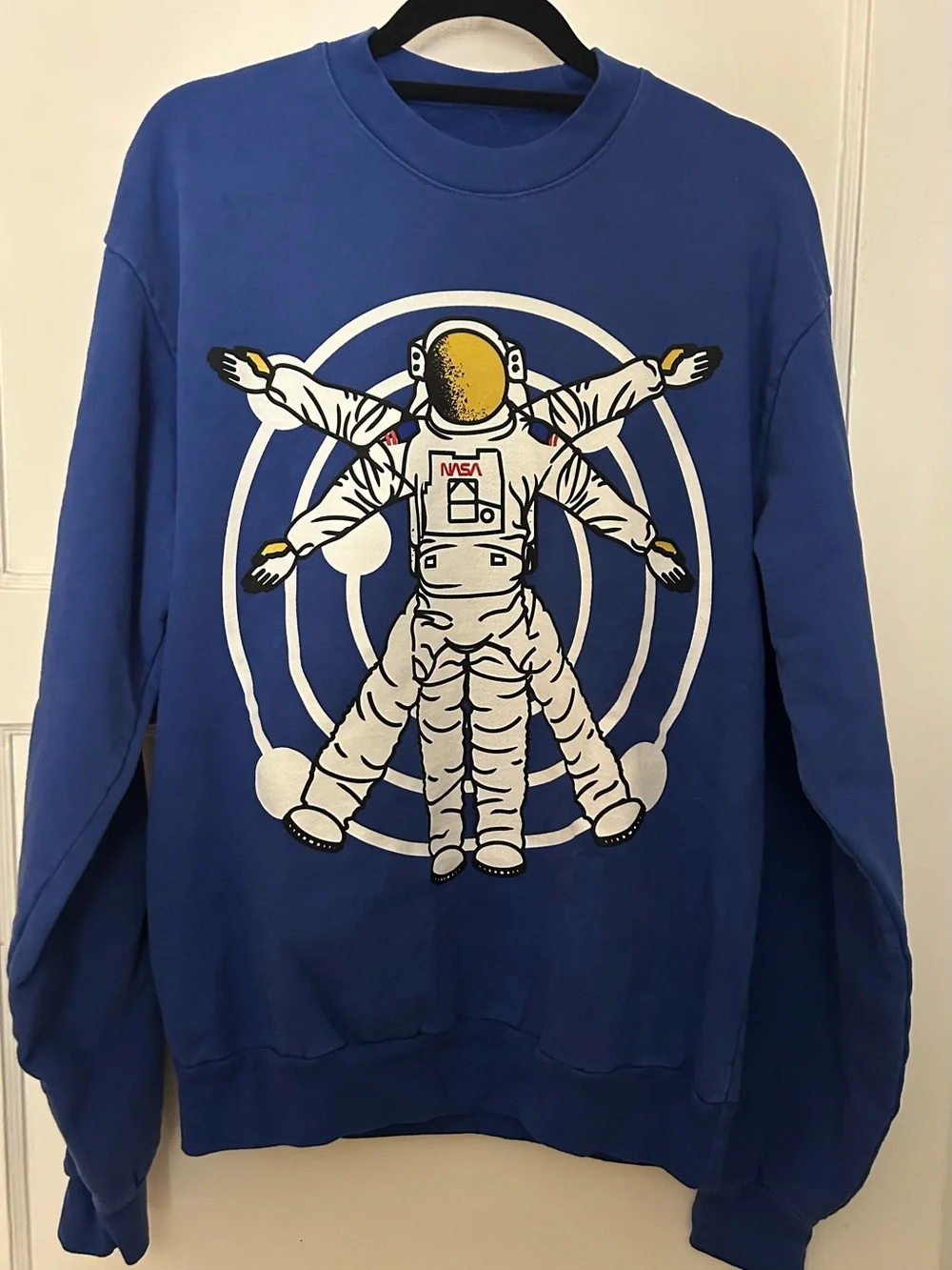 NASA Blue Astronaut Graphic Crewneck Sweatshirt