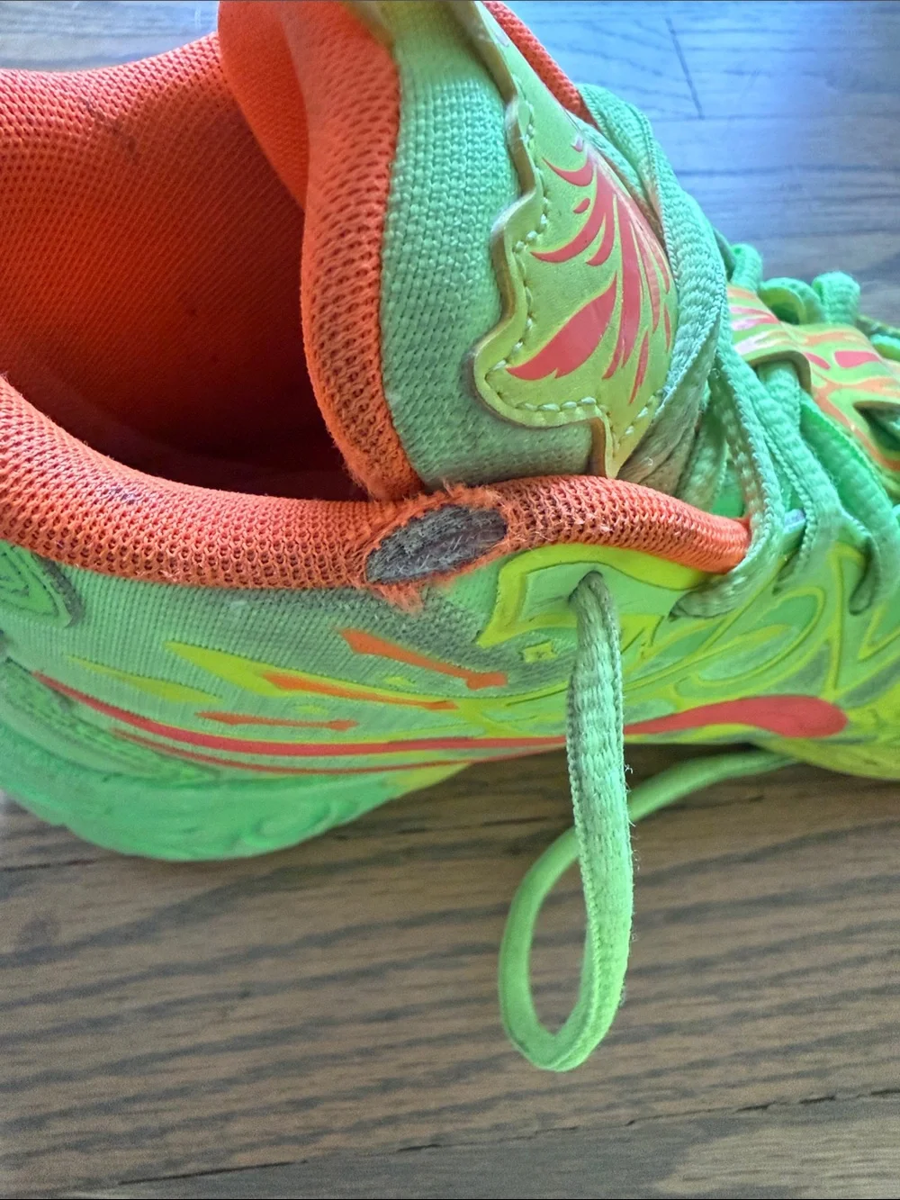 Puma x LaMelo Ball Kids Neon Green and Orange Basketball High-Top Sneakers