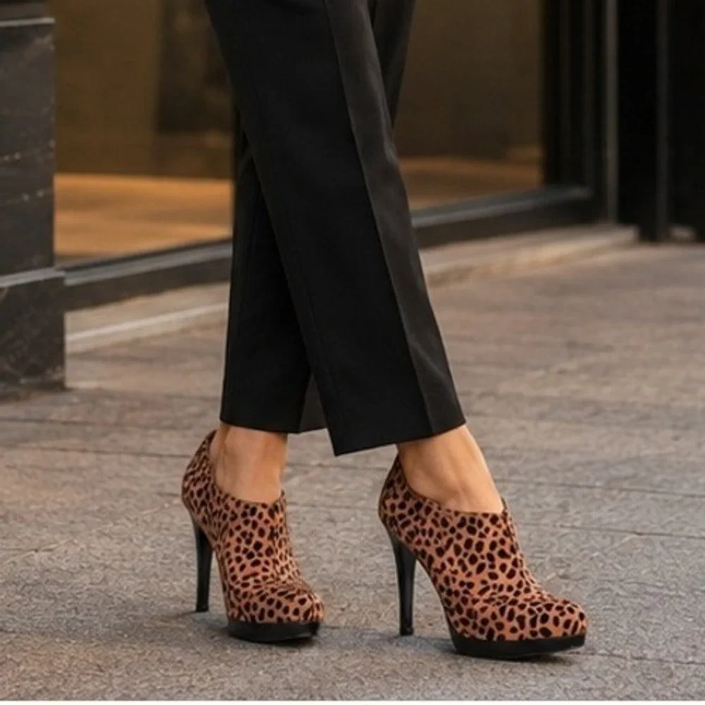 Style & Co Leopard Print Faux Calf Hair‎ Platform Stiletto Booties 8.5 Mob Wife