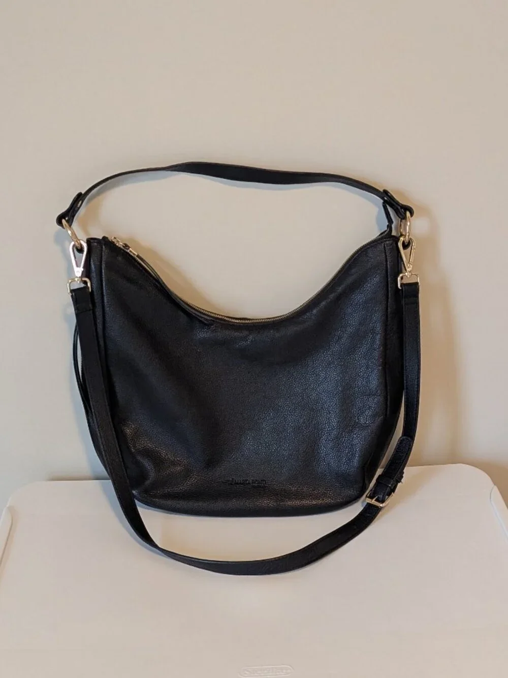 Marta Ponti Genuine Leather Shoulder Hobo Bag, Black