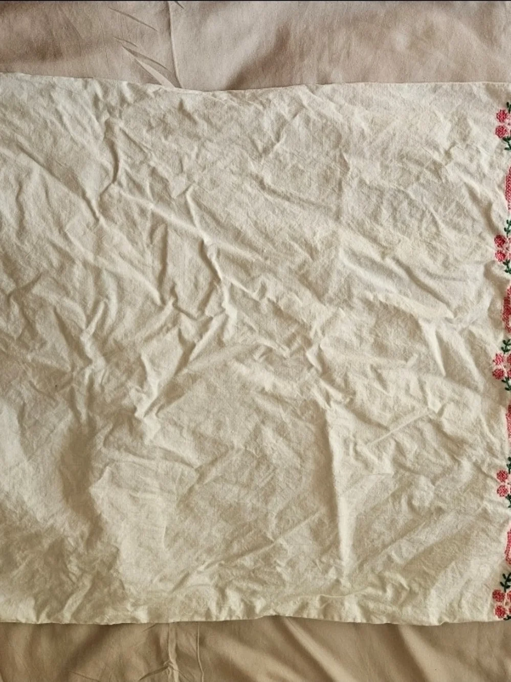 White Pillowcase with Pink Embroidered Trim