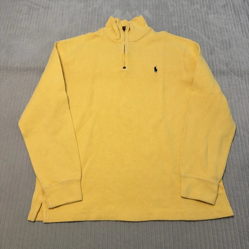 Polo Ralph Lauren Sweater Mens XL Yellow 1/4 Zip Pullover Cotton Knit Preppy