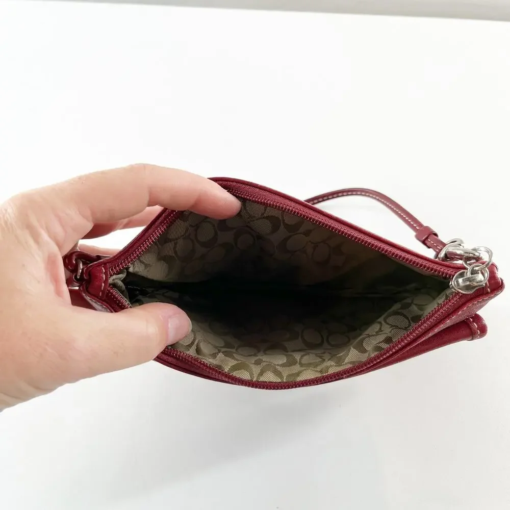Coach Leather Flap Wristlet Wallet Red