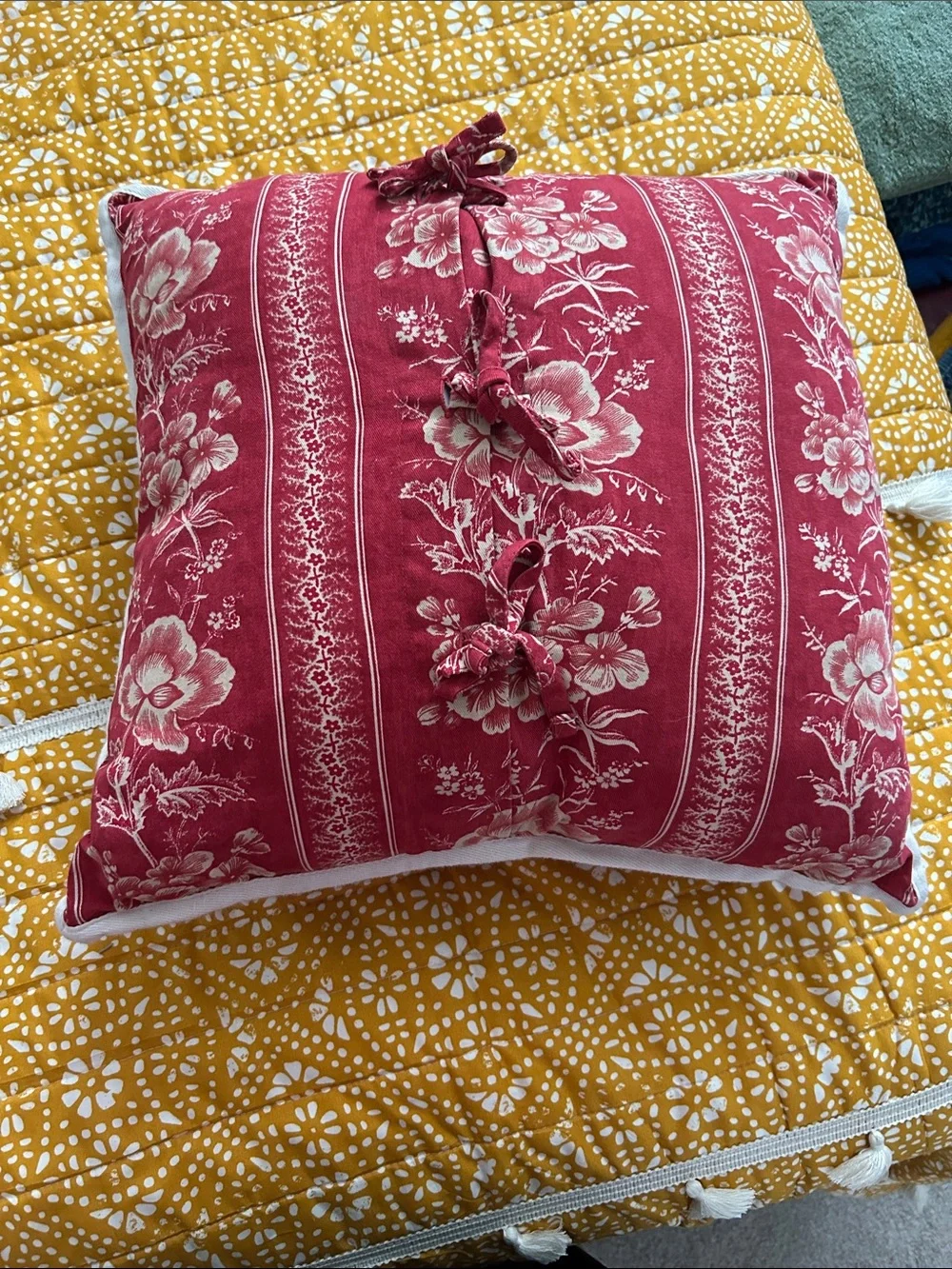 Chaps Red Floral Stripe Accent Pillow Telluride Red 18x18