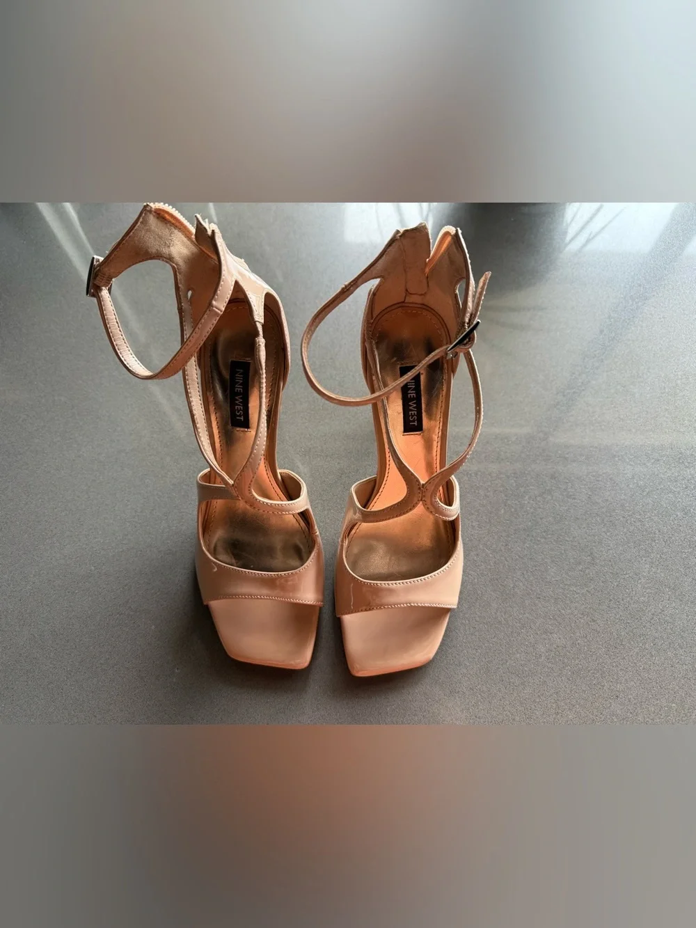 Nine West Nude Strappy Block Heel Sandals women's size US7