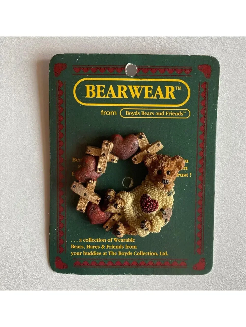 Boyds Bear With Hearts Brooch Lapel Pin