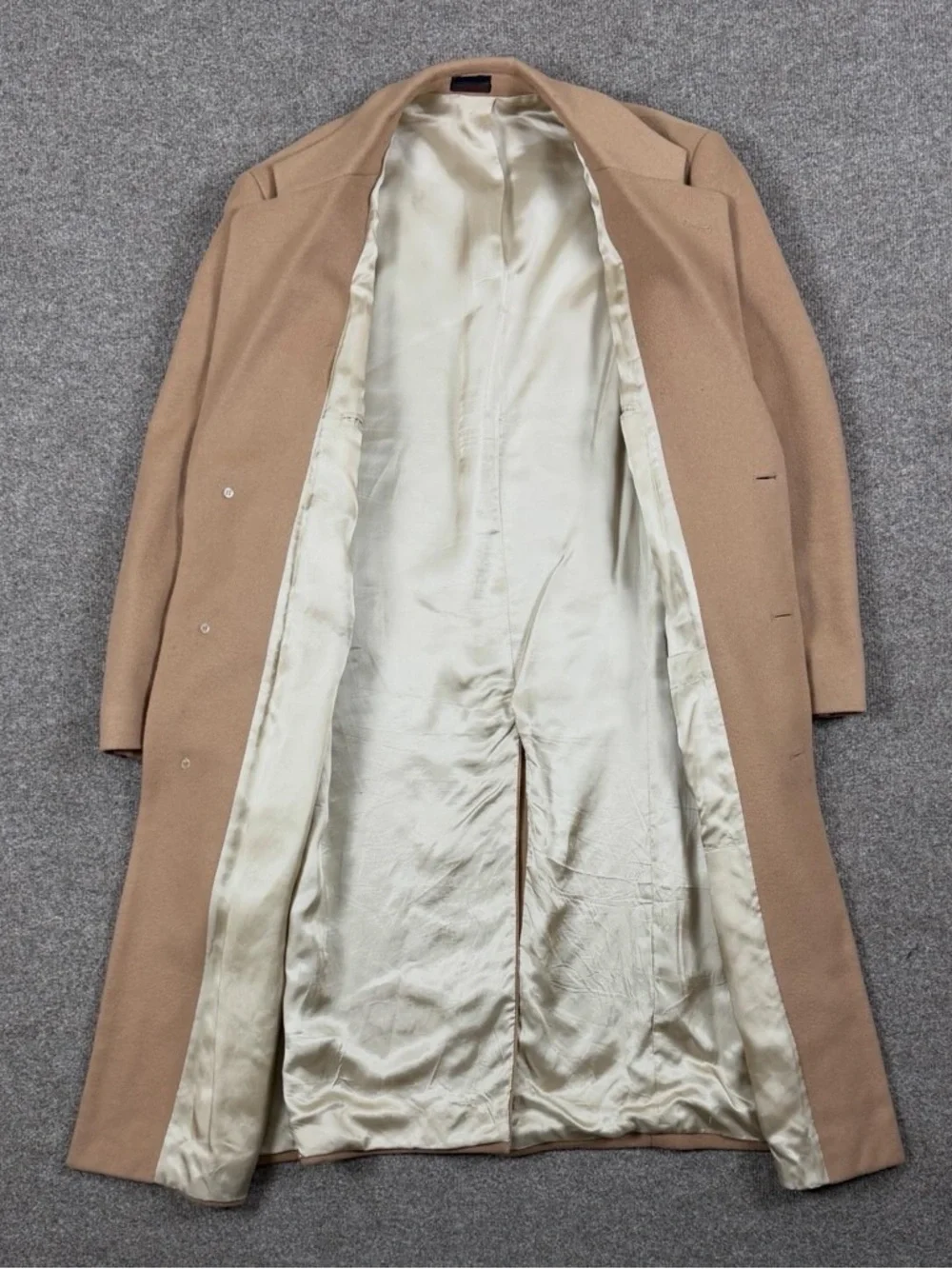 Vintage Camel Tan Long Single Breasted Wool Overcoat Men’s 42 Large Winter‎ Coat