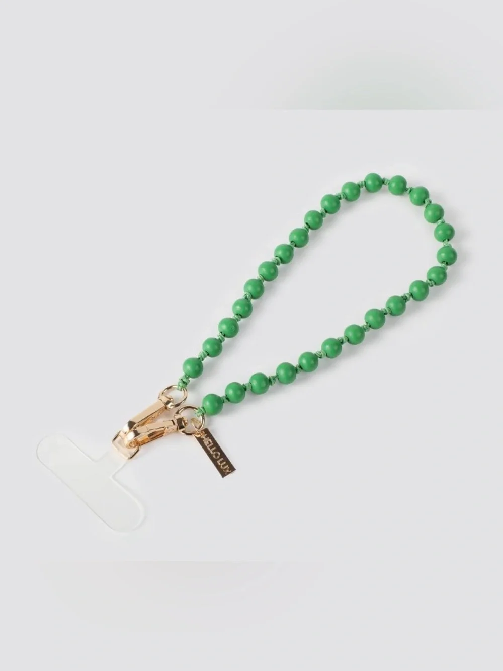 NIB Beaded Phone Strap in Green with Gold Hardware