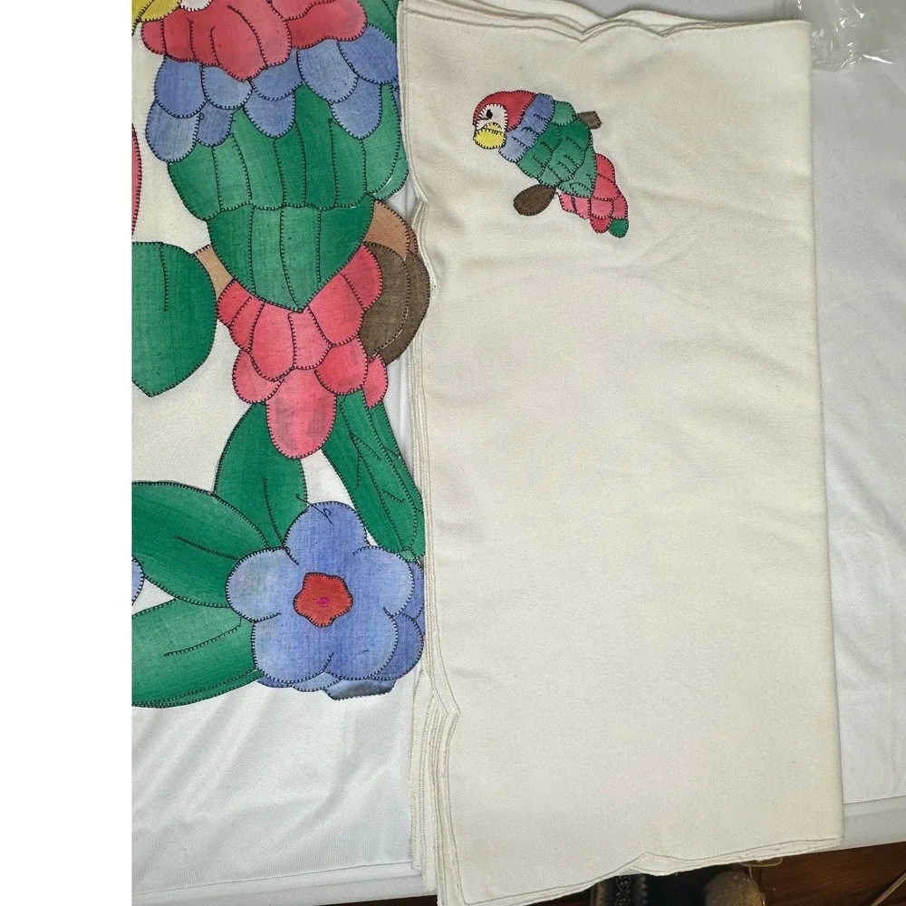 Vtg Linen Galore St Maarten Applique Parrot placemat & Napkins Set New Old Stock
