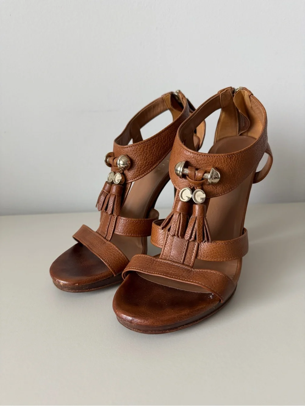 Gucci Brown Pebbled Leather Marrakech Open-Toe Block Heel Sandals Size 36