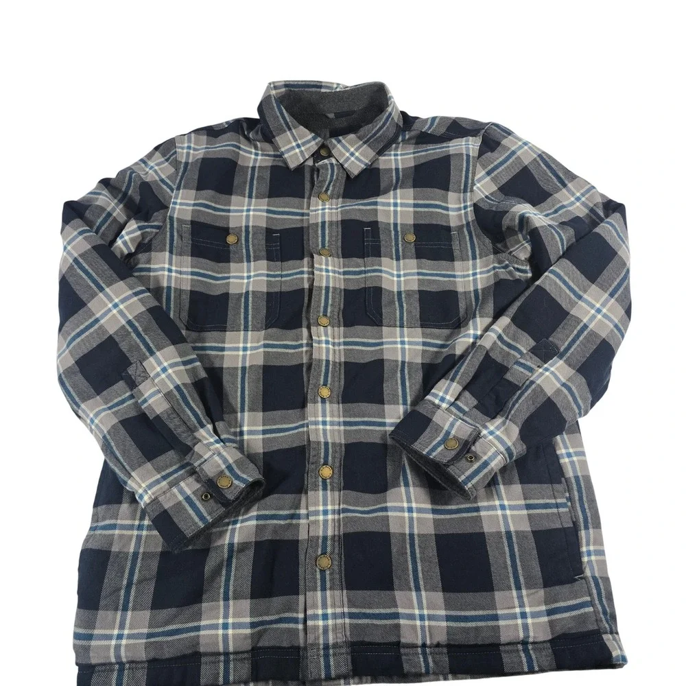 LL Bean Mens‎ Fleece Lined Flannel Shirt Jacket Navy Blue Plaid M 513826 shacket
