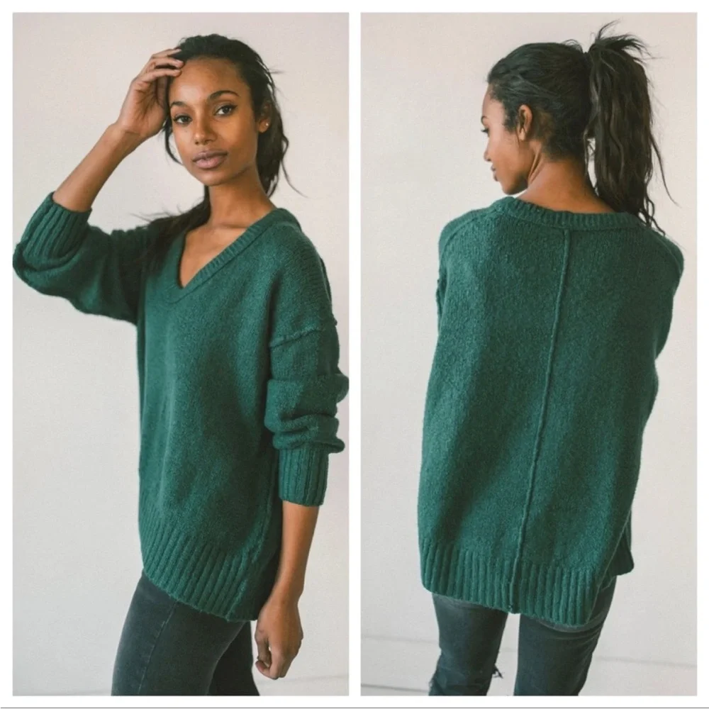Free People Brookside Green Tunic V-Neck Sweater Women’s XS