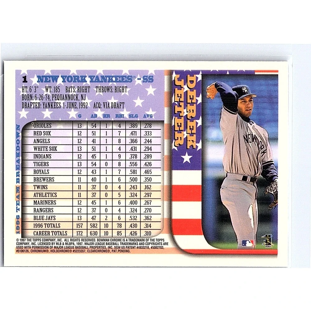 1997 Bowman Chrome - Derek Jeter #1 International USA Flag