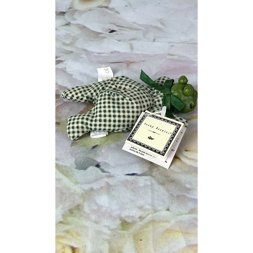 Teeny Beenies Green Gingham Frog Russ Berrie Cloth Body Ceramic Head #7075 Tags