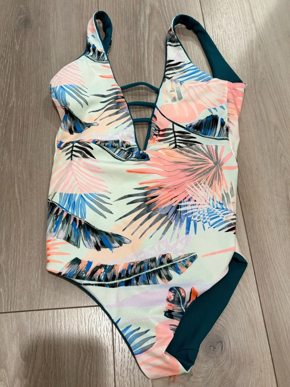 Maaji One-Piece Swimsuit in Coral, Teal & Blue Tropical Print