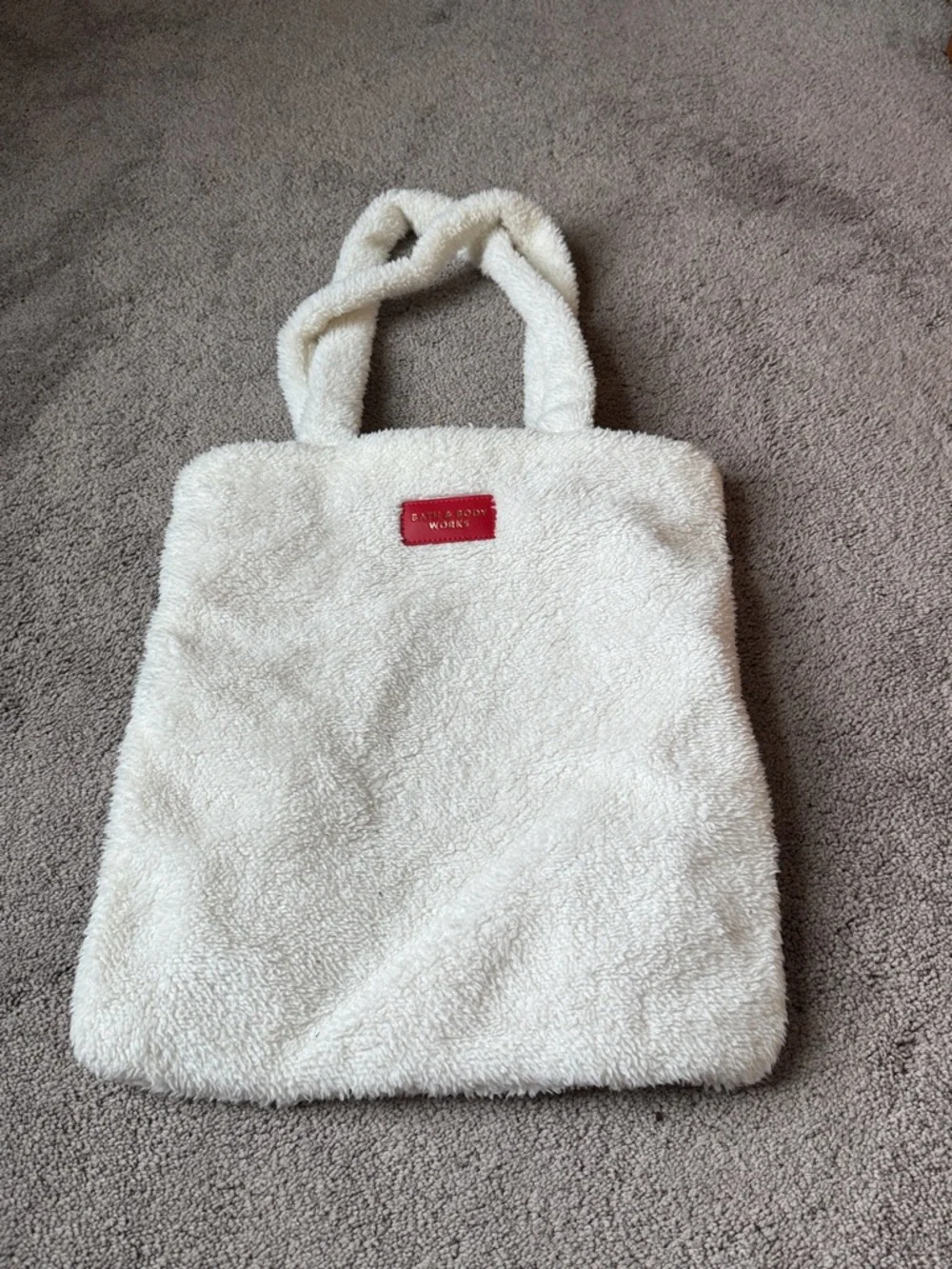 Bath & Body Works White Sherpa Tote Bag Plush Cozy Carryall