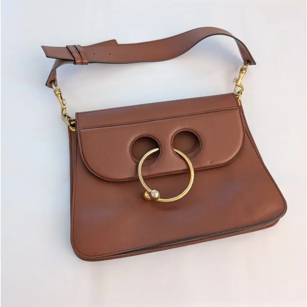 JW Anderson Pierce Brown Leather Medium Handbag Shoulder Bag