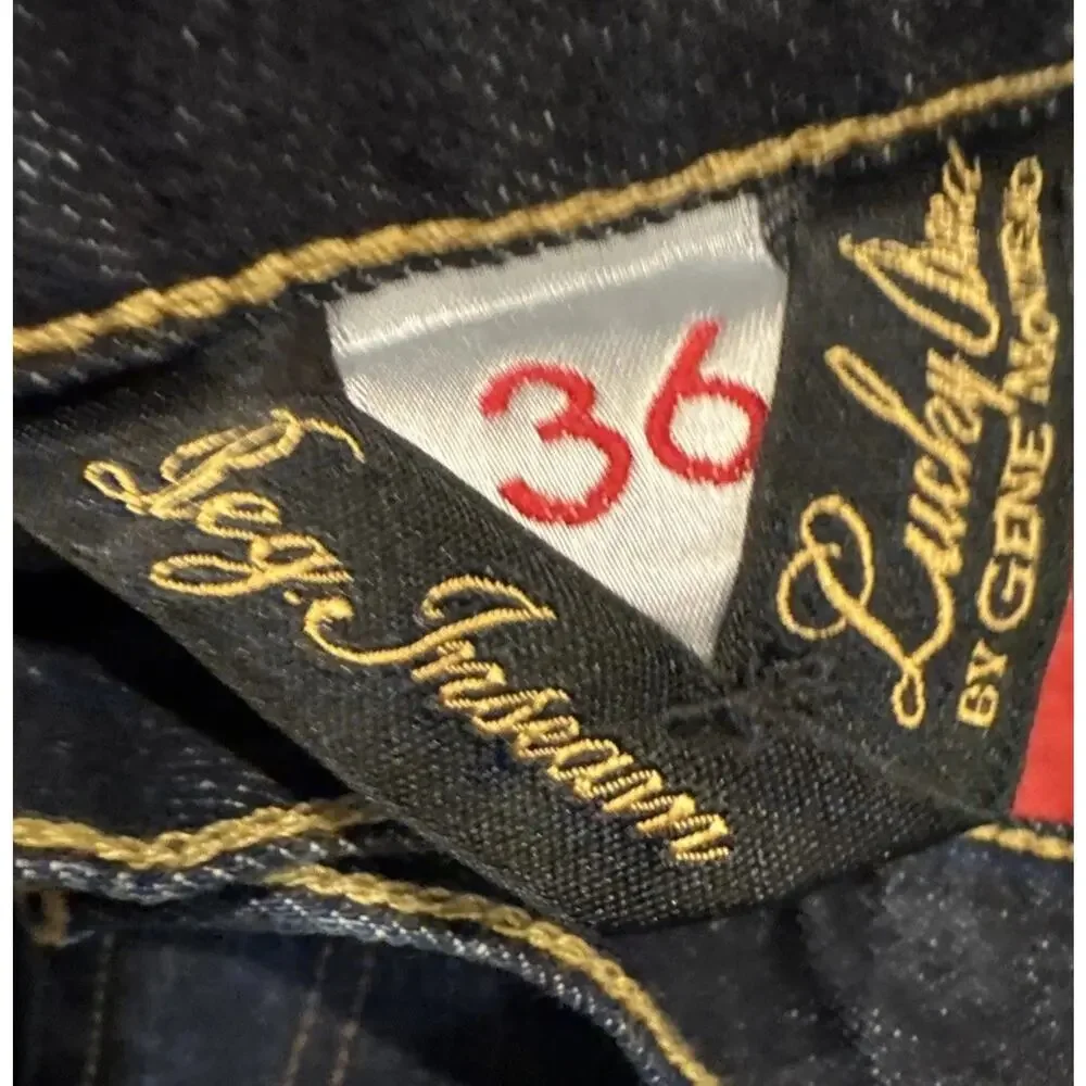 Lucky Brand Classic Dungarees Jeans Mens 36x32 Dark Wash Denim Blue Boot Cut Y2K