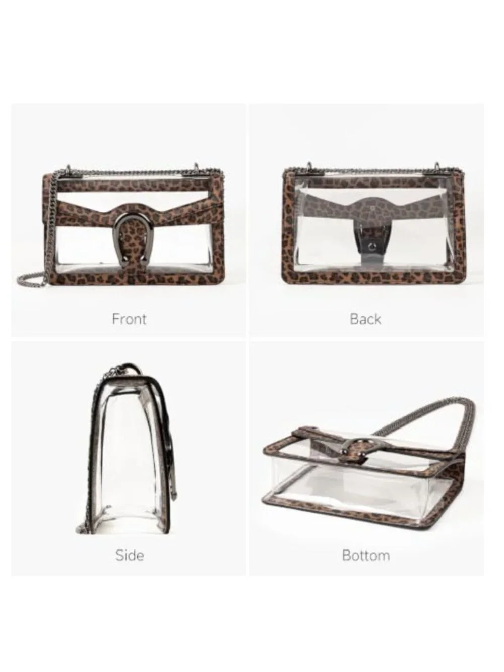 Clear Stadium Approved Crossbody Satchel with Chain Strap, PVC Vegan Leather
