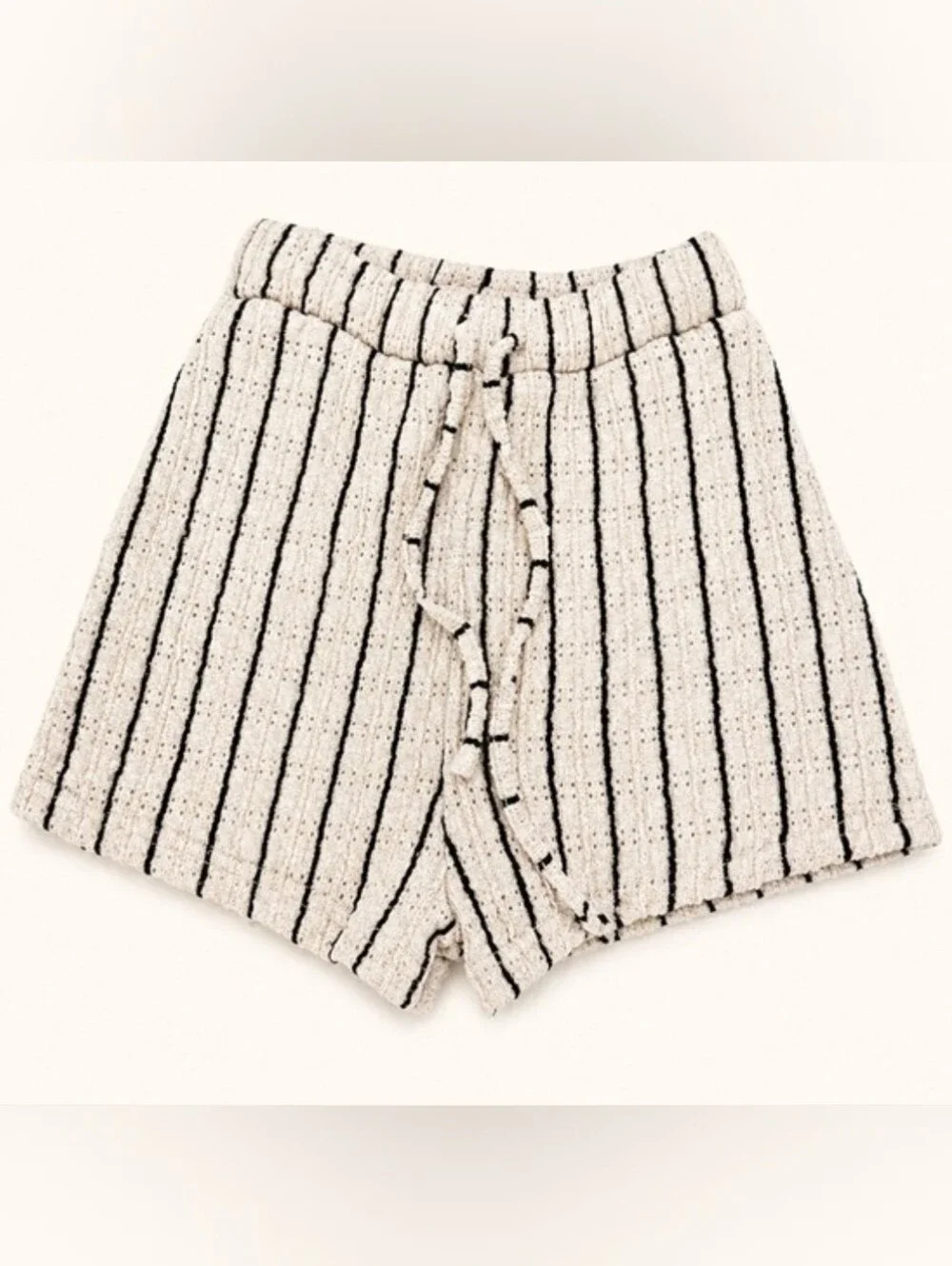 Bailey Rose Striped Knit Drawstring Women’s Shorts - Cream/Black Size S